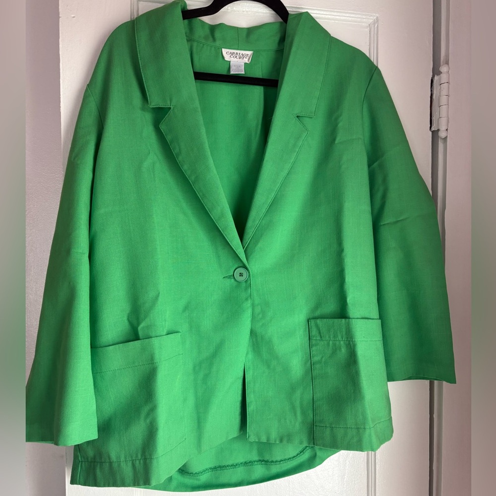 Vintage Carriage Court Green Linen Blend Blazer Jacket Size 14